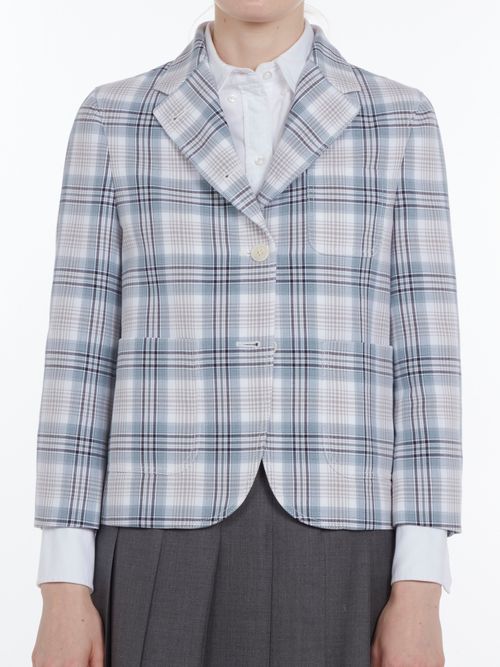 Windowpane Cotton Crepe Blazer — Blue