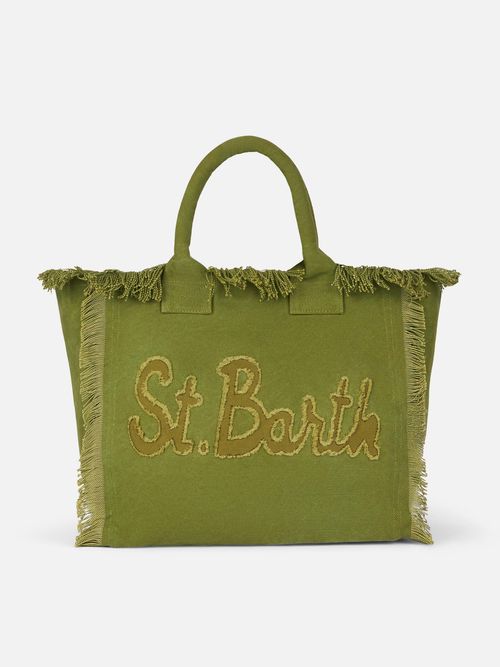 Military Green Cotton Canvas Vanity Tote Bag With Logo Patch - Unisex