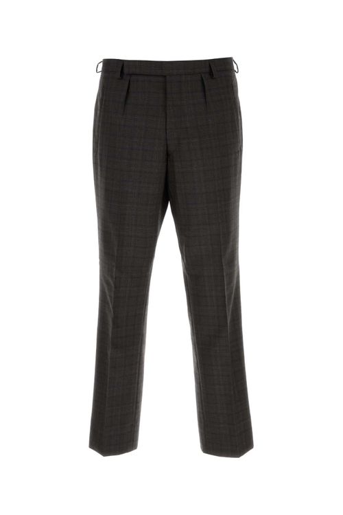 Embroidered Glencheck Virgin Wool Trousers — Gray