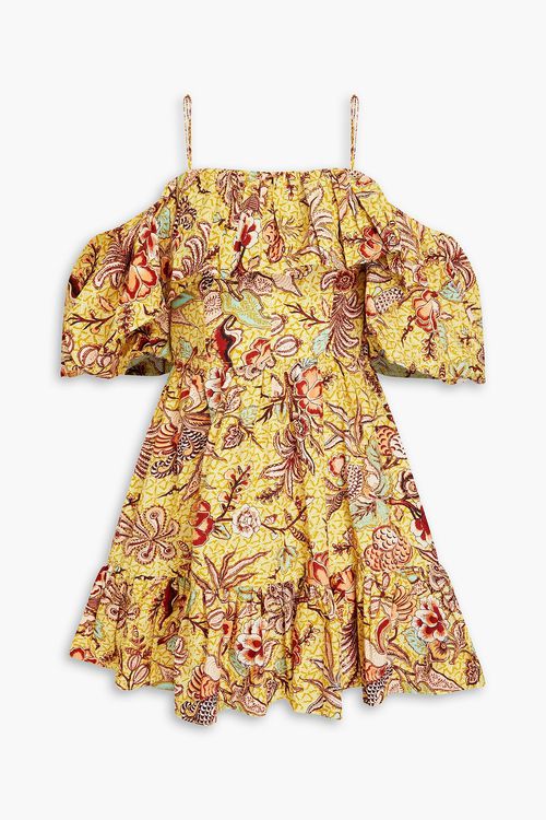 Lila cold-shoulder floral-print cotton-poplin mini dress