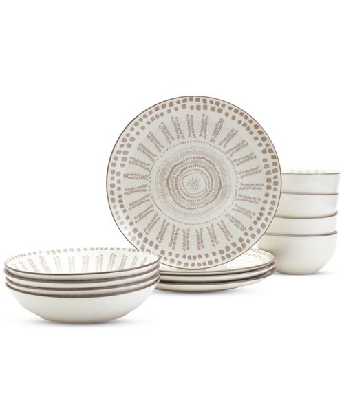 Taupe Mykonos 12 Pc. Dinnerware Set, Service for 4 - Taupe