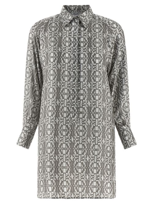 Monogram Silk Twill Shirt Dress — Gray