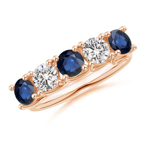 Angara 1.38 Carats Half Eternity Five Stone Sapphire and Diamond Wedding Band in 14K Rose Gold