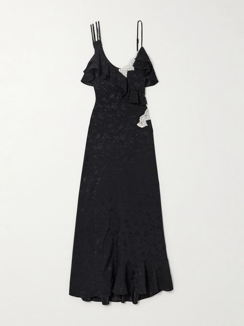 Izadora Ruffled Guipure Lace-trimmed Silk-jacquard Maxi Dress - Black