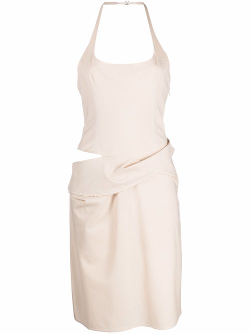 Asymmetric halterneck dress - Neutrals