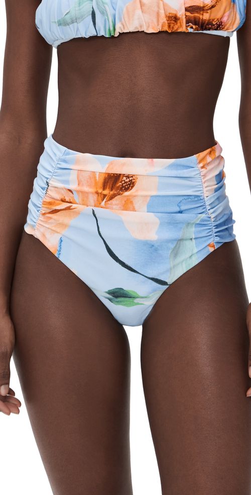 Sunspell Ruched Bikini Bottoms Watercolor Floral