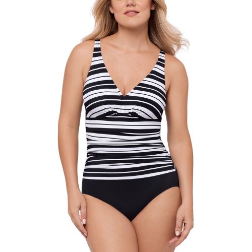 Striped Tummy Control One-Piece Swimsuit