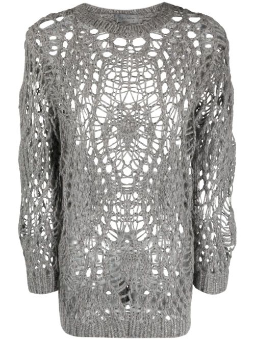 Open-knit crew-neck jumper - Grey