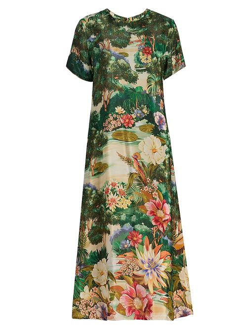 Women's Garden-Print A-Line Maxi Dress
