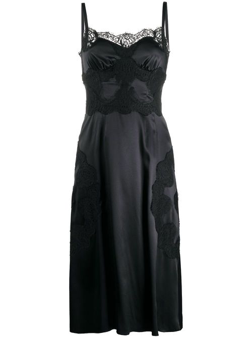 Satin lace-trim slip dress - Black