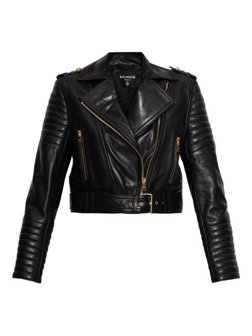 Asymmetrical-zip leather jacket - Black