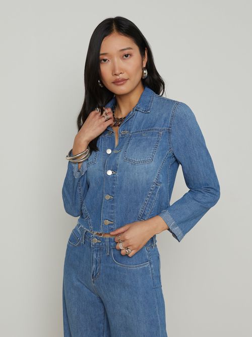 L'AGENCE Janelle Denim Jacket In Stokes