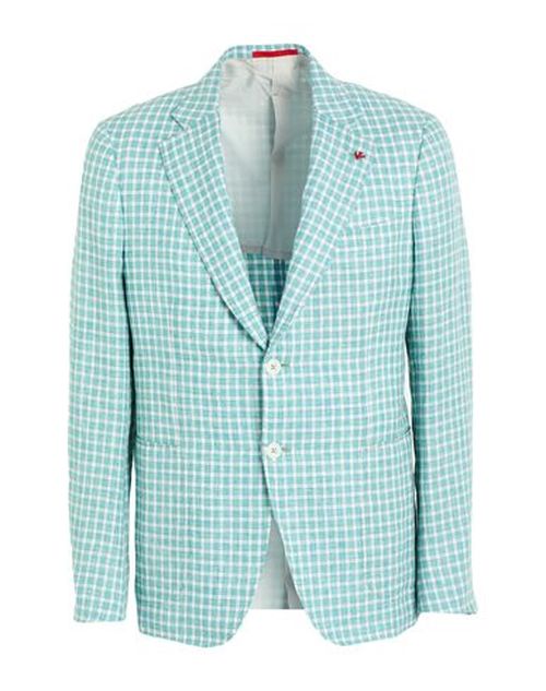 Man Blazer Turquoise Size 40 Linen, Wool, Silk