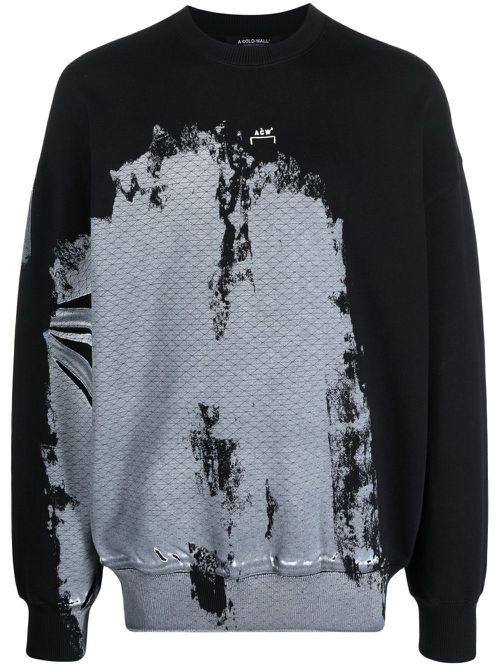 Brushstroke-print cotton sweatshirt - Black