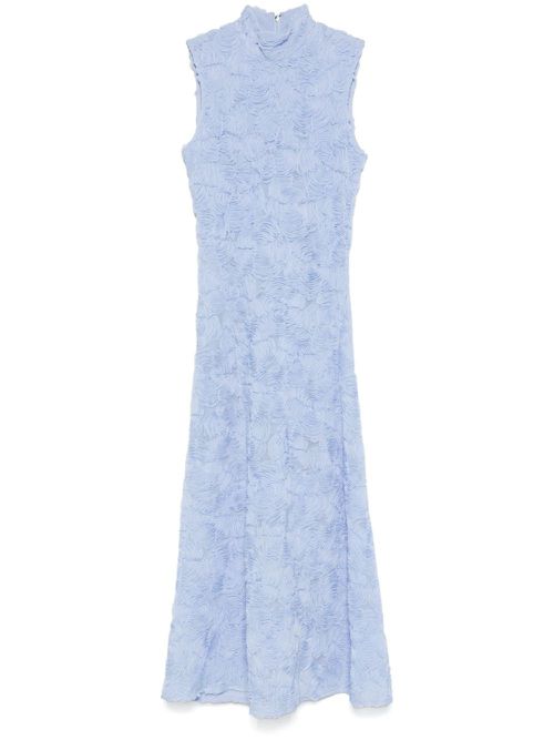 Floral-appliqué mesh maxi dress - Blue