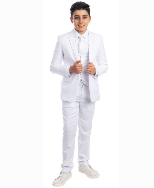 Toddler Boy's 5-Piece Shirt, Tie, Jacket, Vest and Pants Solid Suit Set - White
