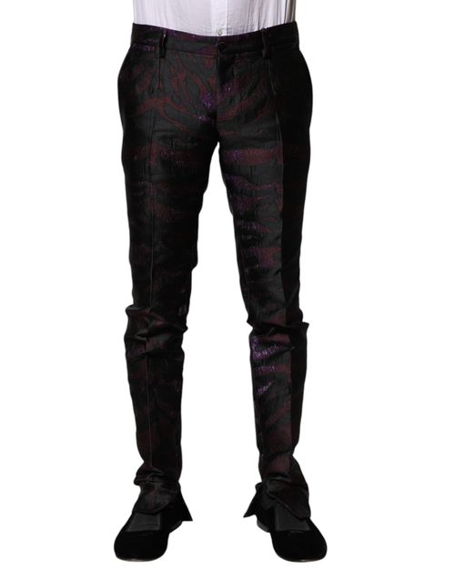 Patterned Polyester Trousers — Black
