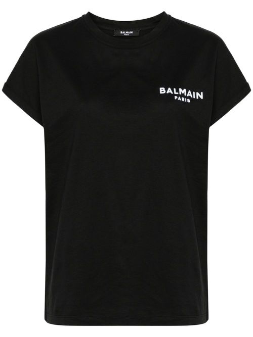 Flocked-logo cotton T-shirt - Black