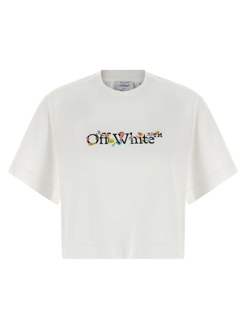 Floral-Embroidered Logo T-Shirt — White
