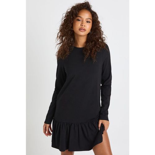 Boohoo Womens Long Sleeve Drop Hem Smock Dress - Black