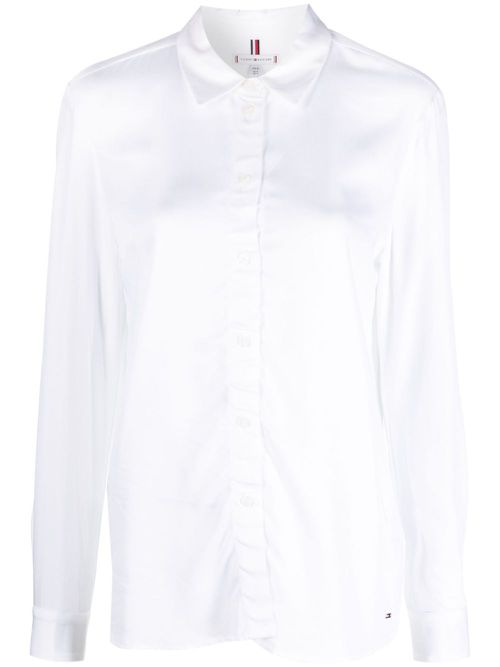 Long-sleeved satin shirt - White