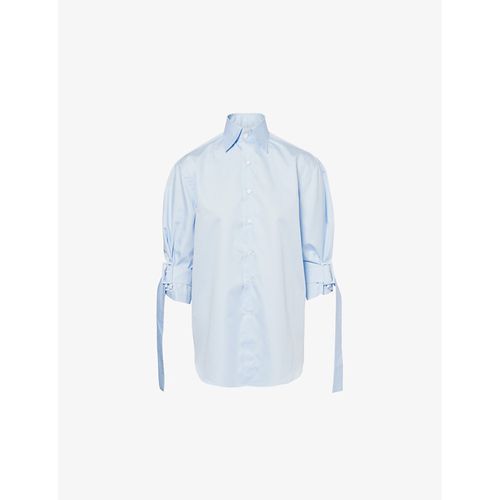 Womens Light Blue Buckled-sleeve Relaxed-fit Cotton Shirt S
