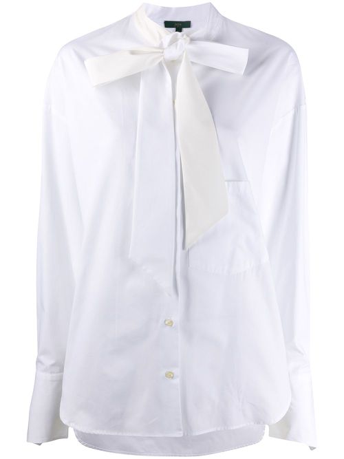 Pussy-bow long sleeve silk blouse - White