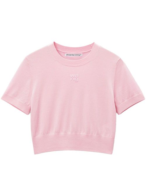 Logo-embossed knitted T-shirt - Pink
