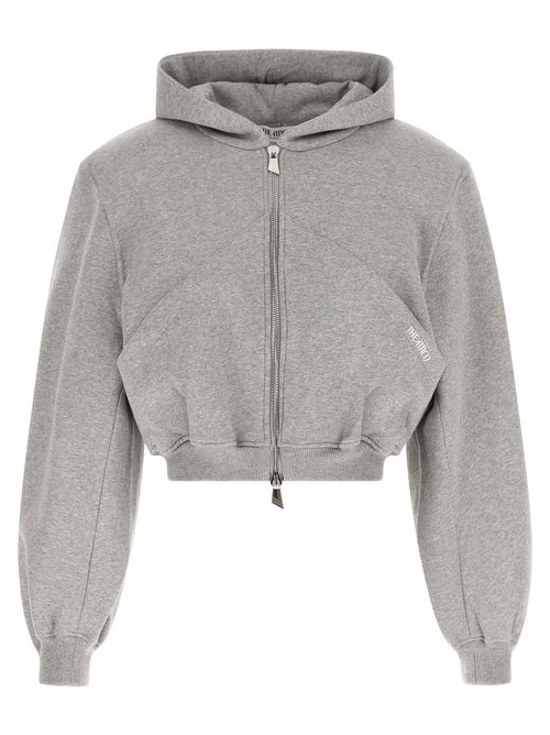 Cropped Cotton with Diagonal Stitching Hoodie — grey