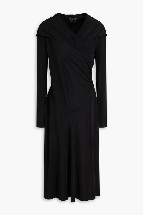 Wrap-effect ribbed jersey hooded midi dress - Black - IT 38