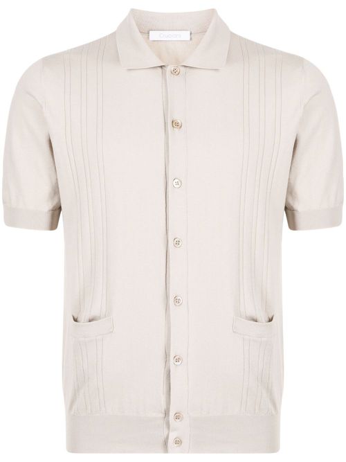 Pointelle-knit cotton polo shirt - Brown