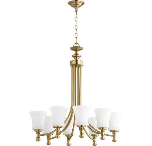 Quorum Rossington 8-Light 29" Transitional Chandelier in Aged Bra