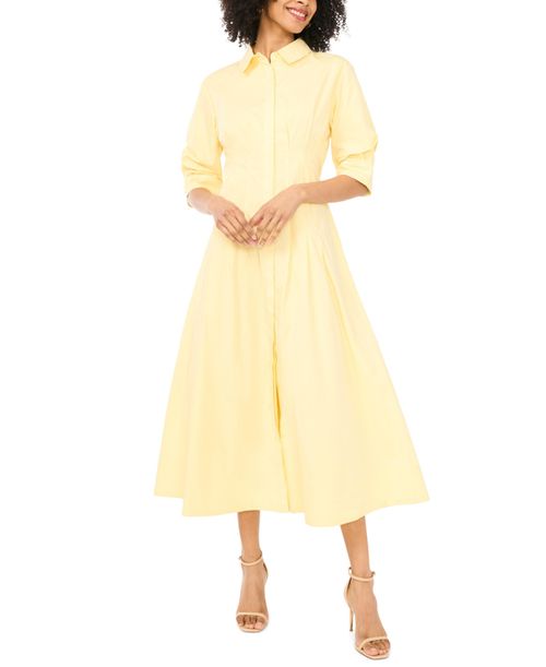 Women's Collared Neck Shirt Dress - Lemon Cream