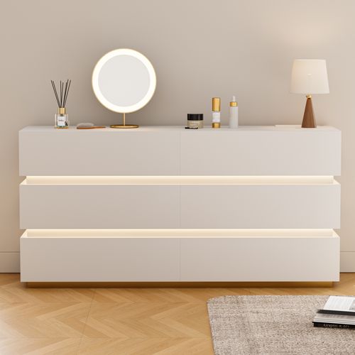 Commode à 6 tiroirs LED Lumio 1500 mm avec station de recharge