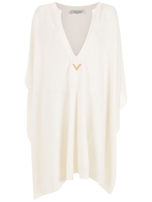 Valentino Garavani logo-plaque knitted poncho - White