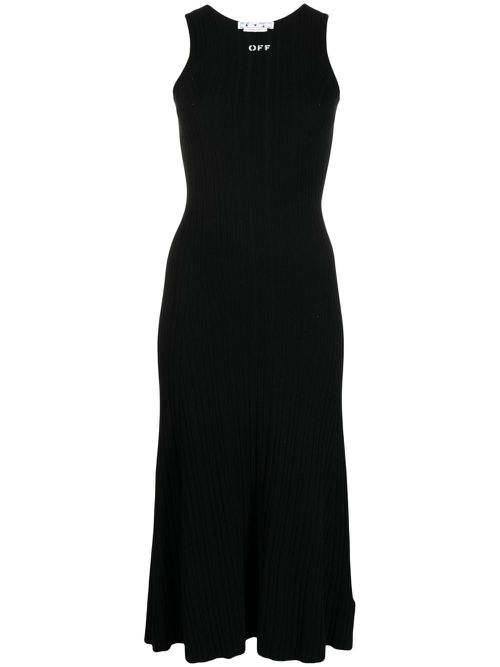 Logo-print ribbed midi dress - Black