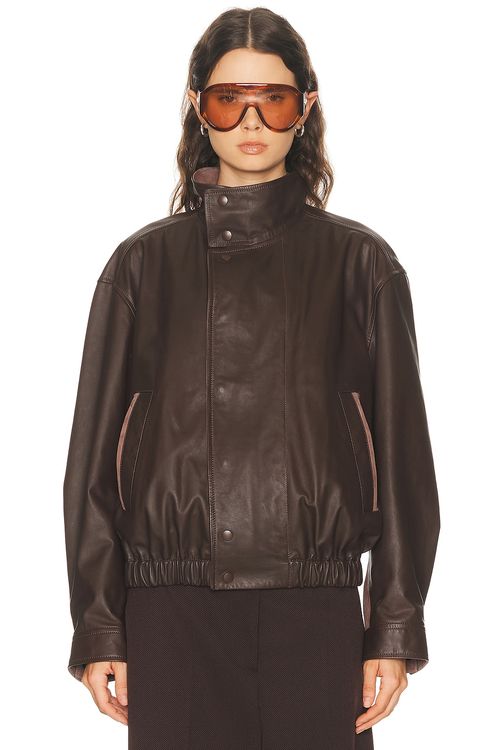 Lemaire Soft Leather Blouson Jacket in Chocolate - Chocolate. M also in