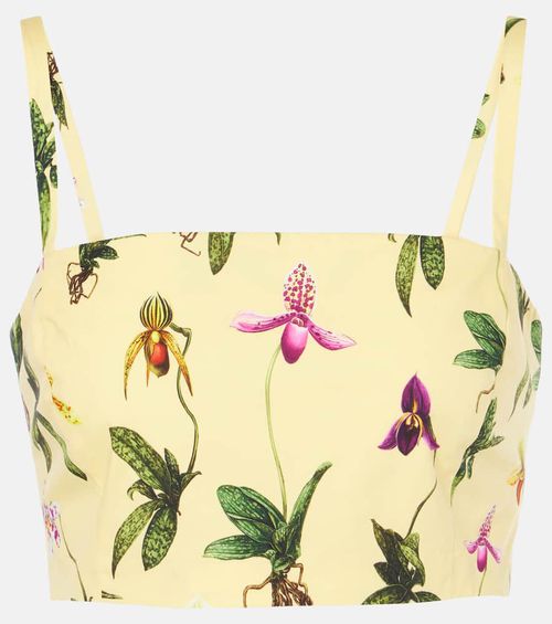 Floral cotton-blend poplin crop top