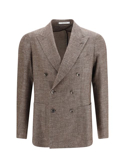 Double-Breasted Wool-Silk Blazer — Gray