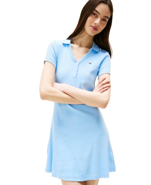 Tommy Jeans | Women's Fit & Flare Ribbed Polo Dress - LIGHT POWDERY BLUE |  Realry