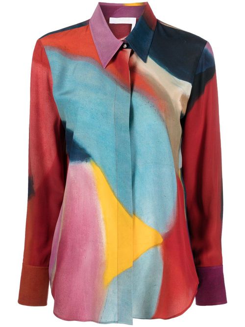 Abstract-print silk shirt - Blue