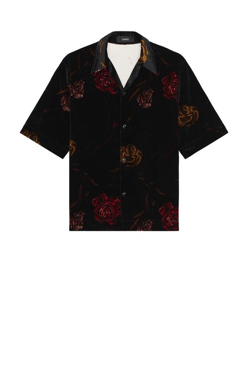 Amiri Floral Velvet Camp Shirt in Black - Black. XL/1X also in