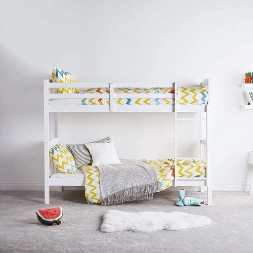 Bunk Bed Kids White 3ft with Mattress Single Pine Wooden Children Bedroom Furniture