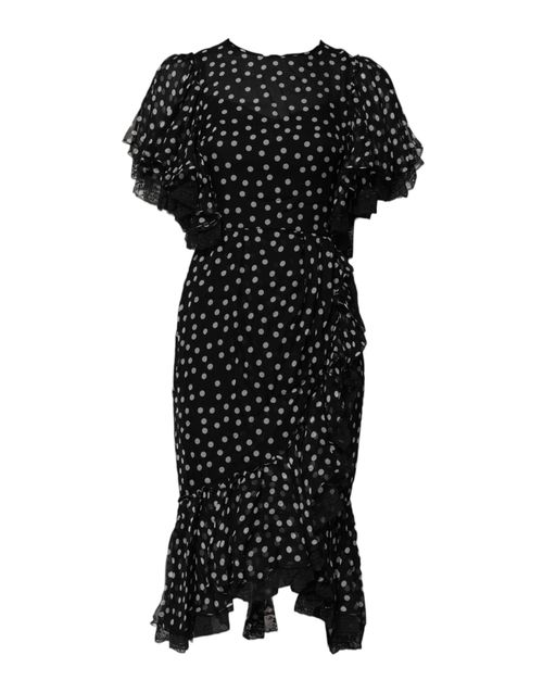 Polka Dot Ruffled Silk Dress — Black