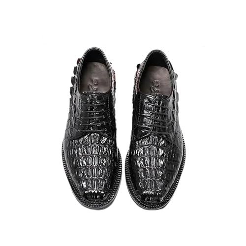 Authentic Crocodile Skin Classic Black Men's Lace-up Derby Oxfords Genuine Alligator Leather Male Business Casual Dress Shoes (Black, Adult, Men,  Numeric, US Footwear