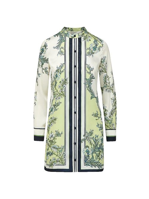 Women's Carstowe Floral Satin Mini-Shirtdress - Light Pistachio Multi