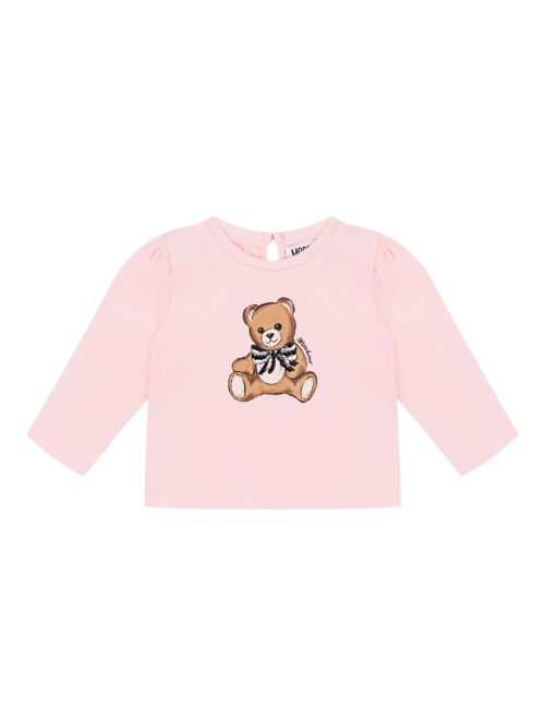 Teddy bear-print long-sleeve top - Pink