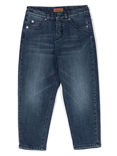 Tapered-leg cotton-blend jeans - Blue