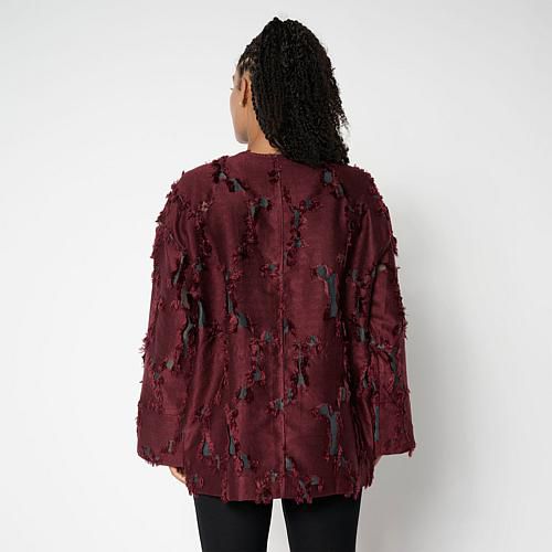WynneCollection Long-Sleeve Organza Cut Jacquard Jacket - Red
