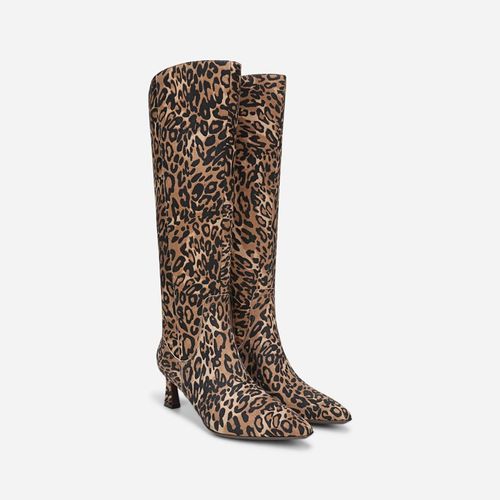 Deesha Extra Wide Calf Knee High Boots, Leopard Print Suede Leather